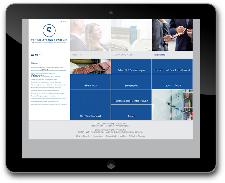 Rechtsanwälte Steuerberater Wirtschaftsprüfer website mit News/Insights